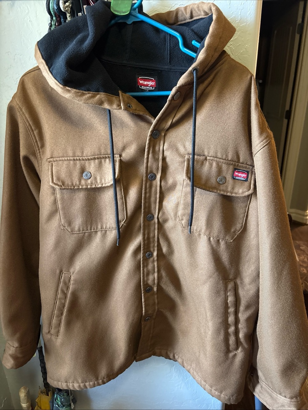 Wrangler Workwear Hooded Duck Canvas Jacket Men’s Large Brown Fleece Lined